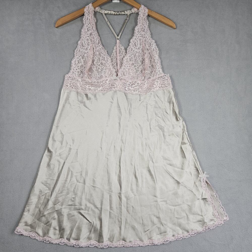 Y2K Victoria's Secret Babydoll Slip Size L Lingerie Nightie Pink Satin W Lace